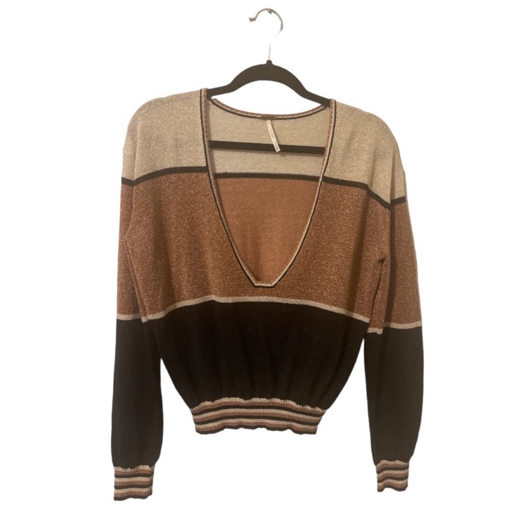 Free People Metallic XSmall Sweater Colorblock